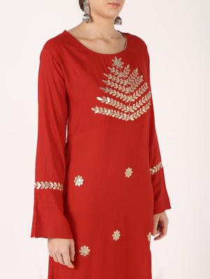 gota work flared ethnic dress - 16602604 - Standard Image - 4