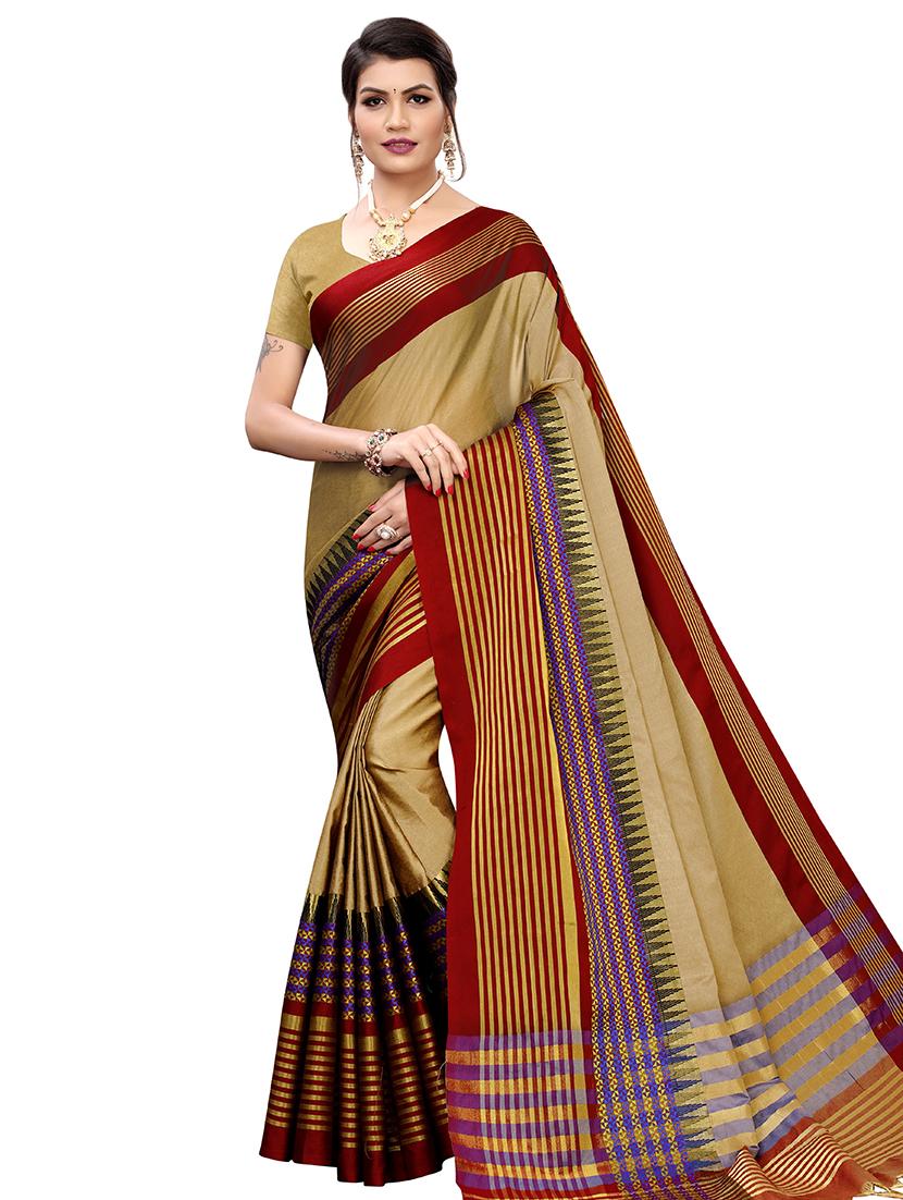 solid woven saree with blouse - 16603053 - Zoom Image - 1