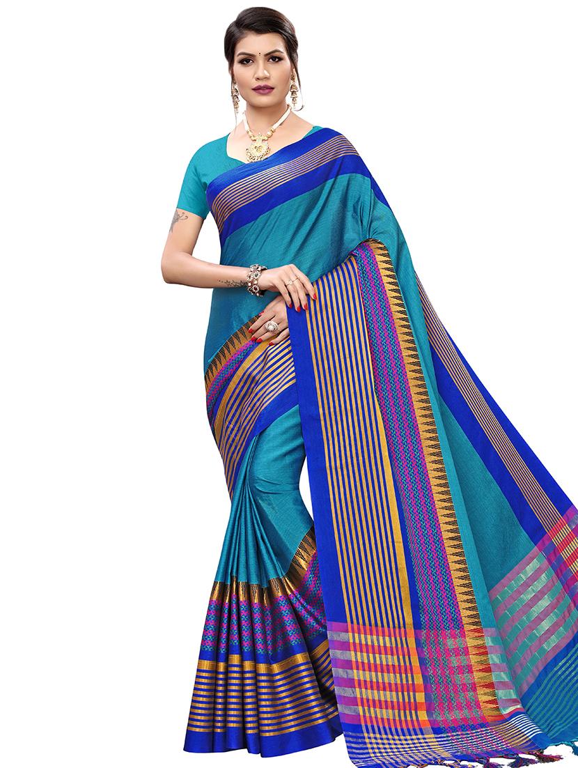 solid woven saree with blouse - 16603054 - Zoom Image - 1