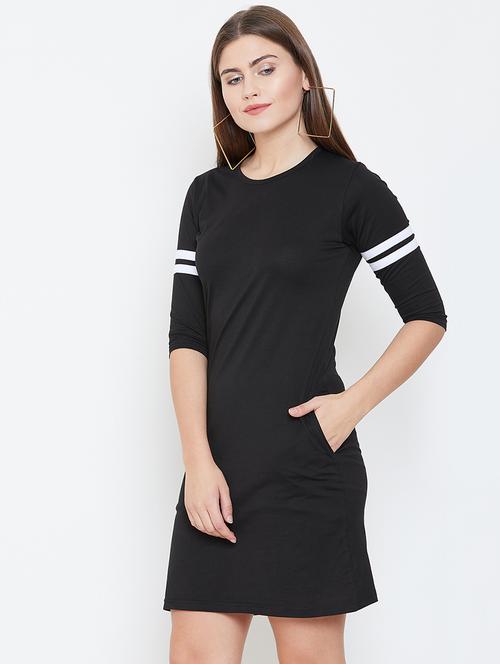 contrast detail pocket slit sheath dress - 16603107 - Standard Image - 1