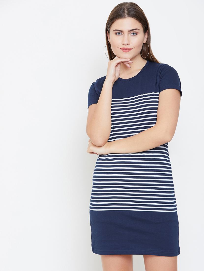 round neck strioed bodycon dress - 16603110 - Zoom Image - 1