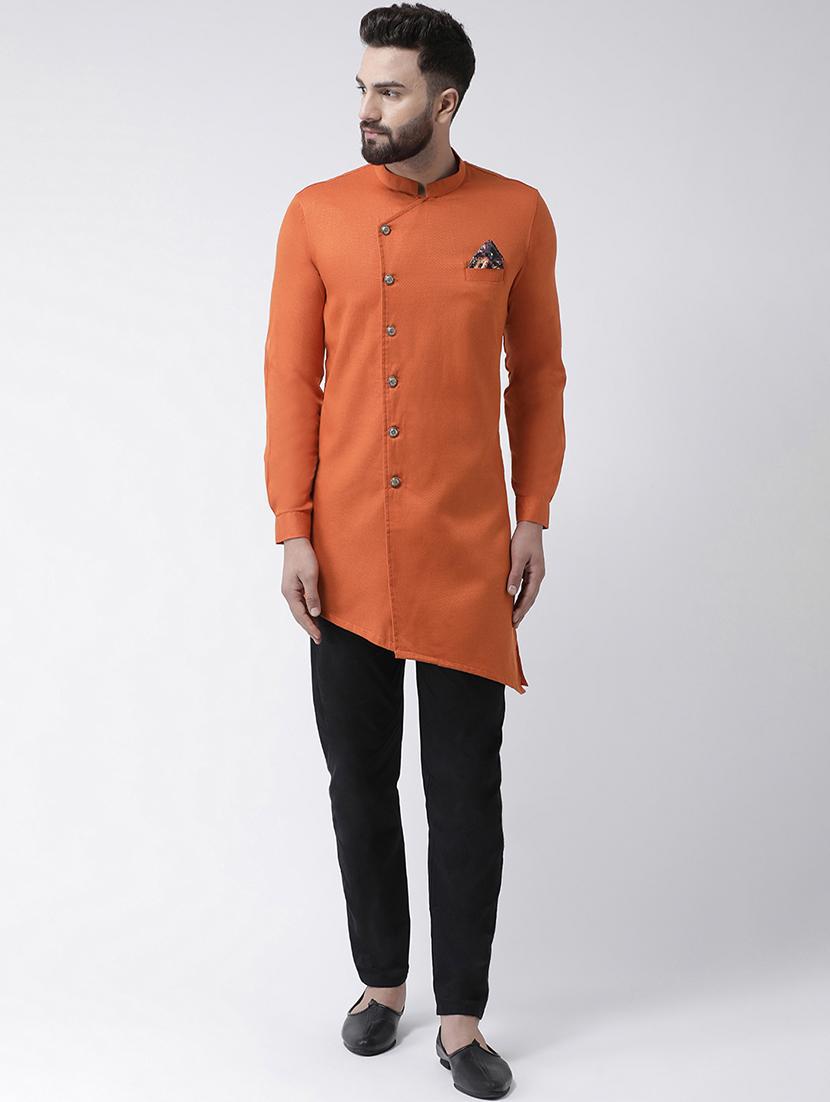 orange self design asymmetric kurta pyjama set - 16603657 - Zoom Image - 1