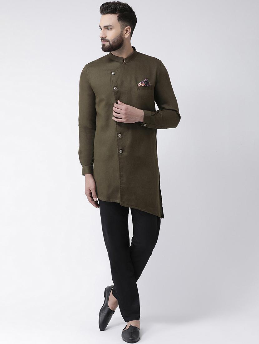 green solid asymmetric kurta - 16603706 - Zoom Image - 1