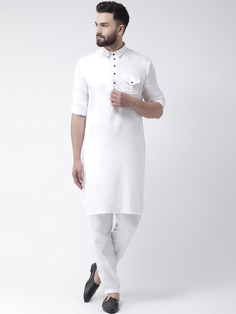 white solid pathani kurta - 16603714 - Zoom Image - 1
