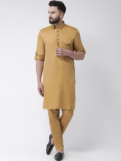 beige solid pathani kurta - 16603715 - Standard Image - 1