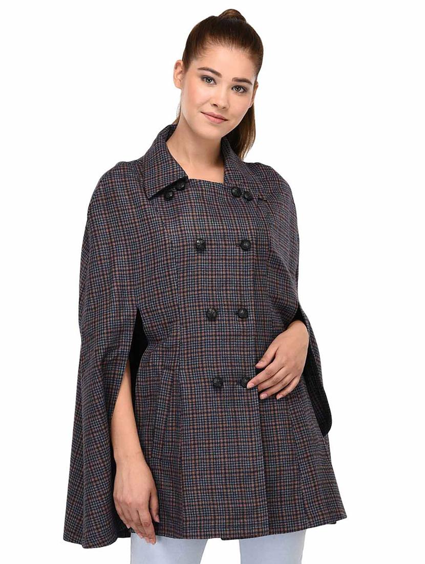 navy houndstooth double breasted wool cape - 16603767 - Zoom Image - 1
