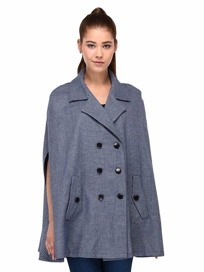 grey checkered double breasted wool cape - 16603768 - Zoom Image - 1