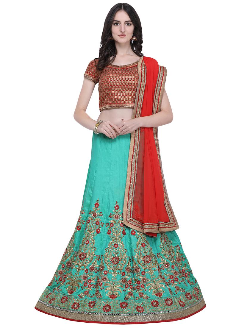 embroidered contrast lehenga - 16603804 - Zoom Image - 1