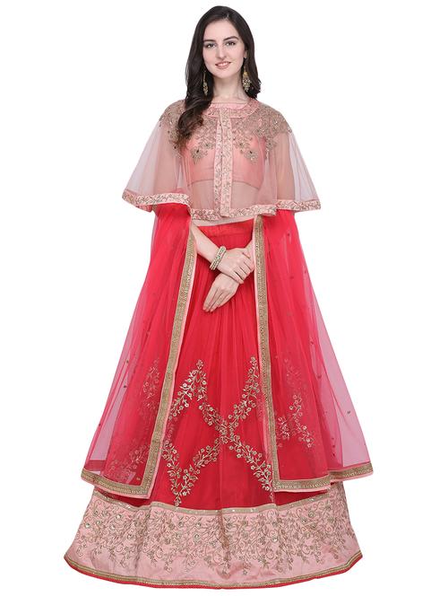 cape embroidered contrast lehenga - 16603806 - Standard Image - 1