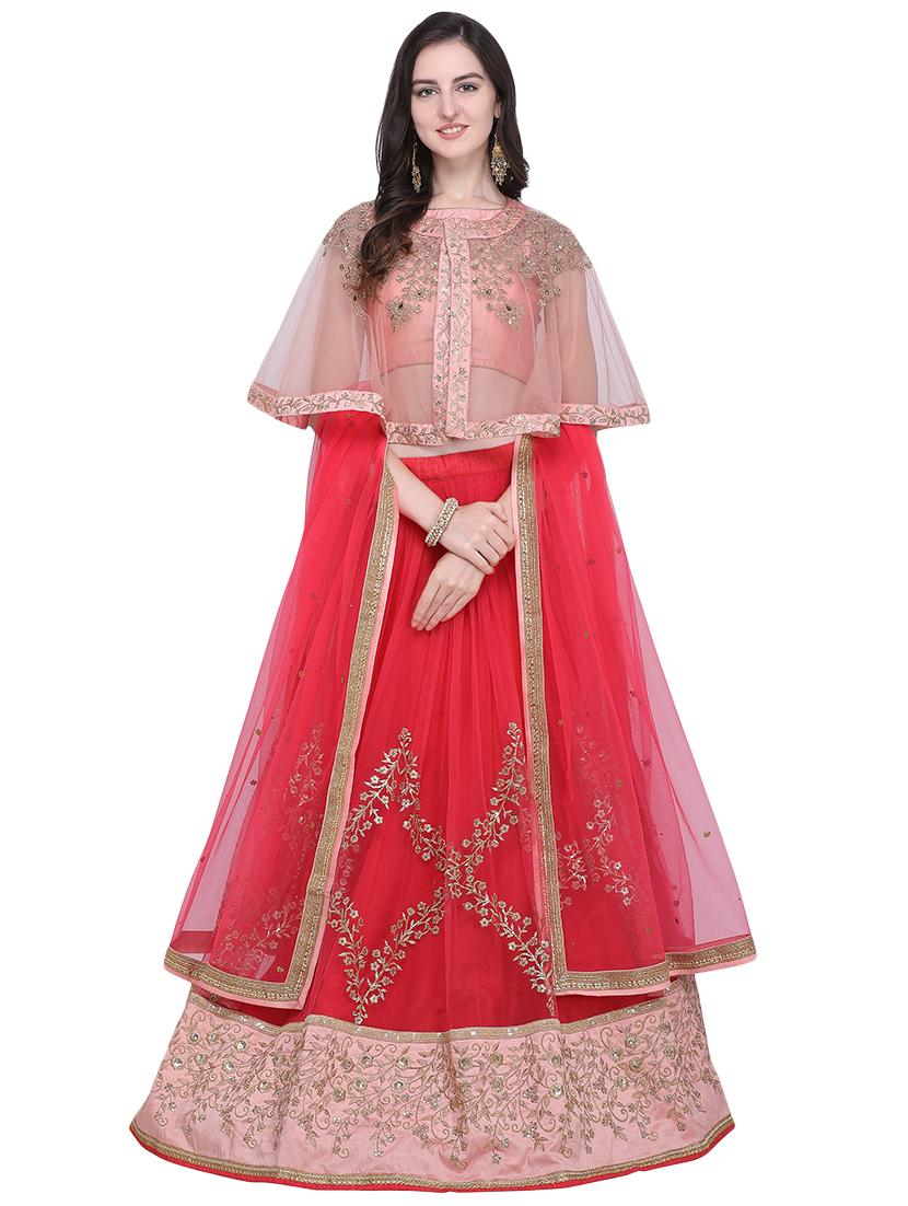 cape embroidered contrast lehenga - 16603806 - Zoom Image - 1