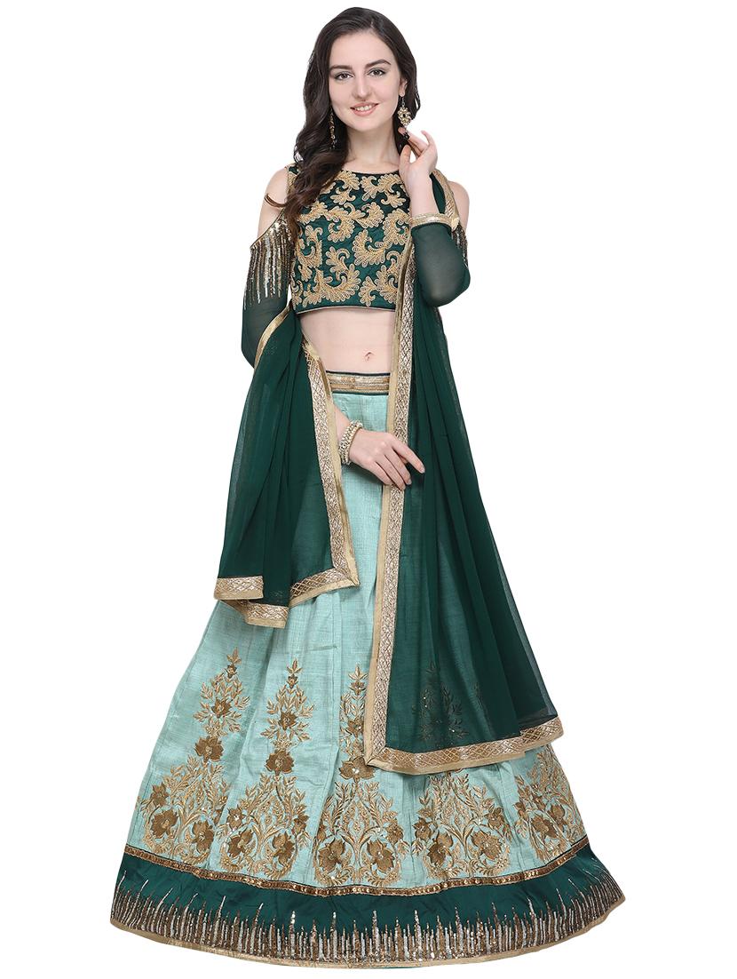 embroidered contrast lehenga - 16603807 - Zoom Image - 1
