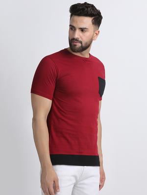 maroon color block pocket t-shirt - 16603897 - Standard Image - 2