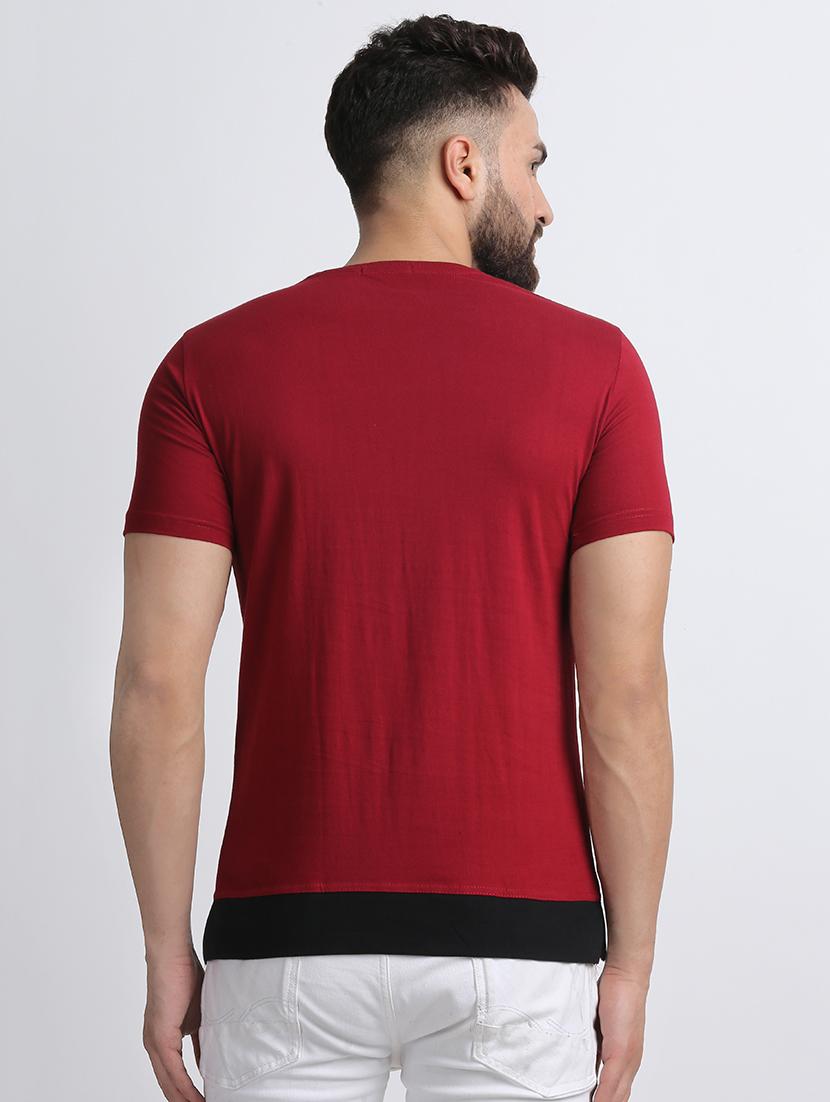 maroon color block pocket t-shirt - 16603897 - Zoom Image - 3