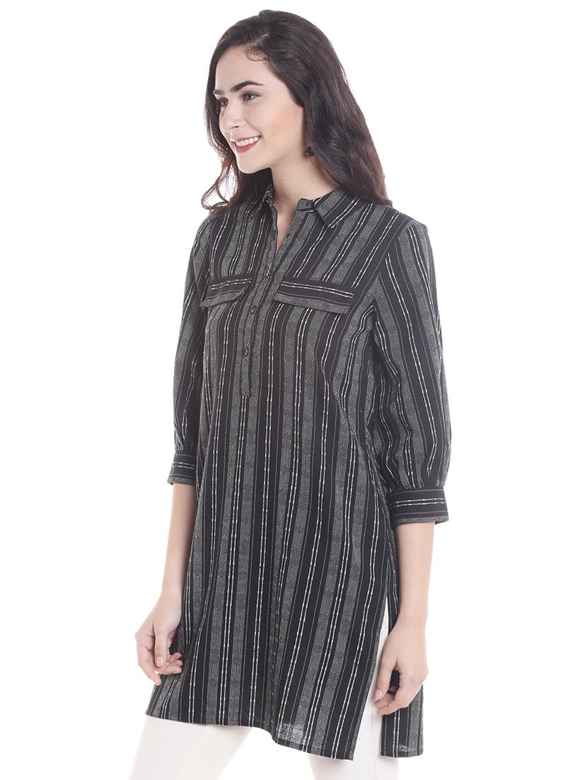 stripes printed straight kurta - 16604123 - Zoom Image - 2