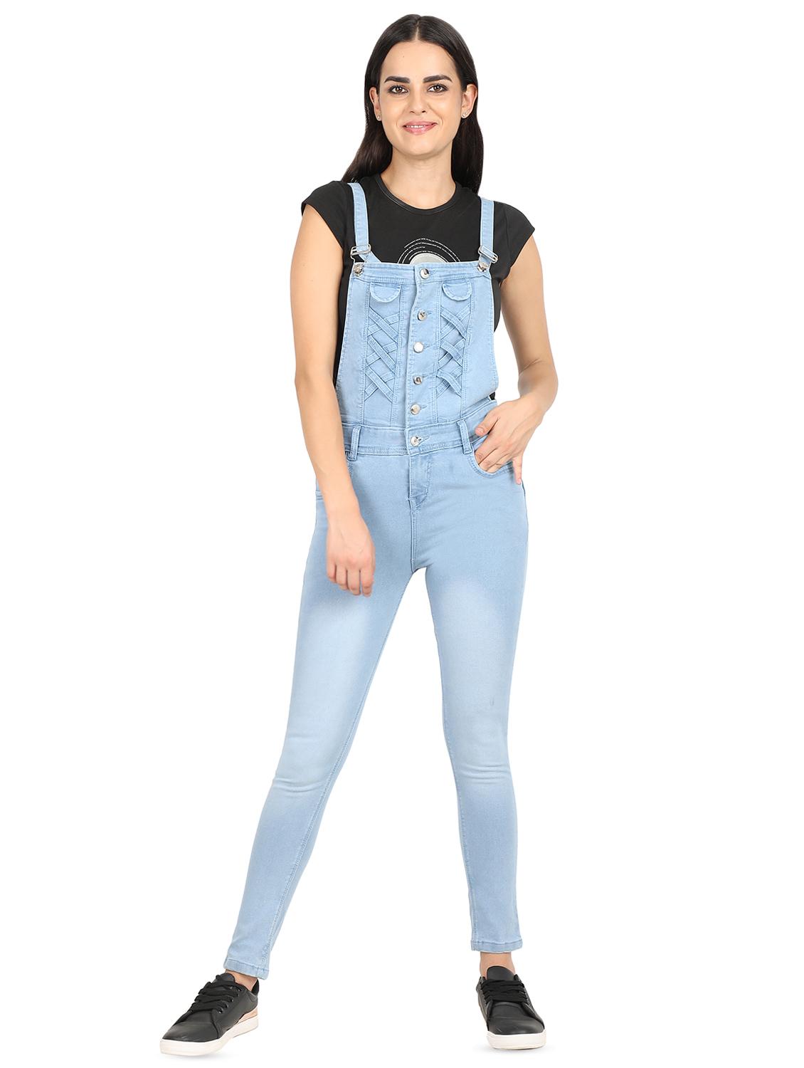 criss cross detail stone washed dungaree - 16604282 - Zoom Image - 1