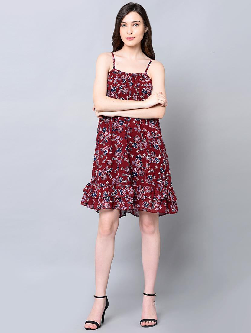cami neck ruffled neck a-line dress - 16604629 - Zoom Image - 1