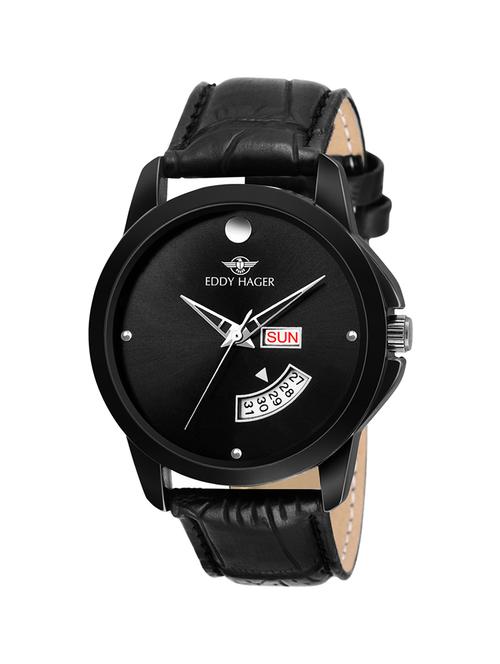 eddy hager round dial analog watch-(eh-150-bk) - 16604660 - Very Small Image - 1