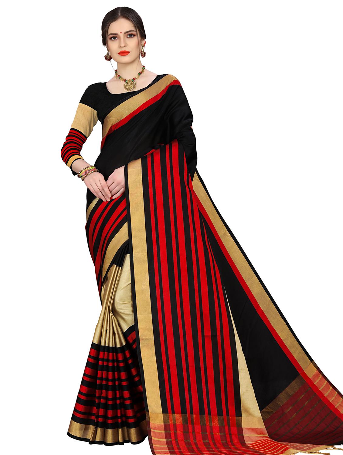 stripes printed saree with blouse - 16604694 - Zoom Image - 1