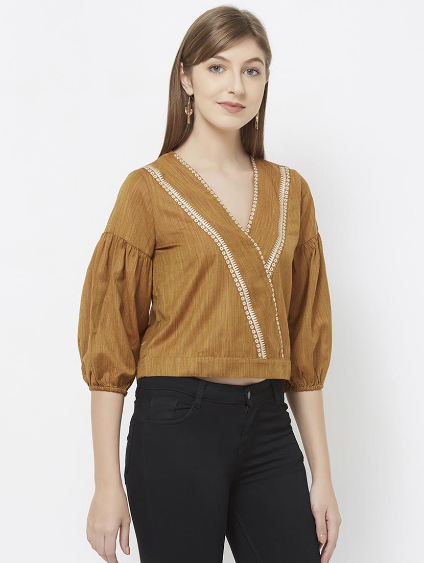 v neck bishop sleeved top - 16605092 - Zoom Image - 2