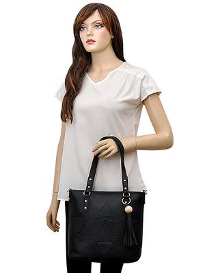 black leatherette (pu) combo handbag - 16605398 - Standard Image - 6