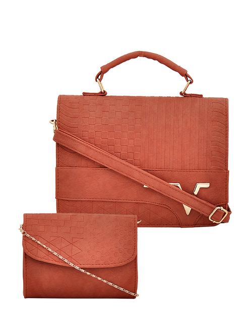 brown leatherette (pu) combo handbag - 16605404 - Standard Image - 1
