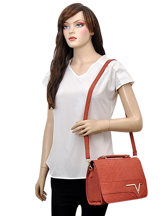 brown leatherette (pu) combo handbag - 16605404 - Zoom Image - 6