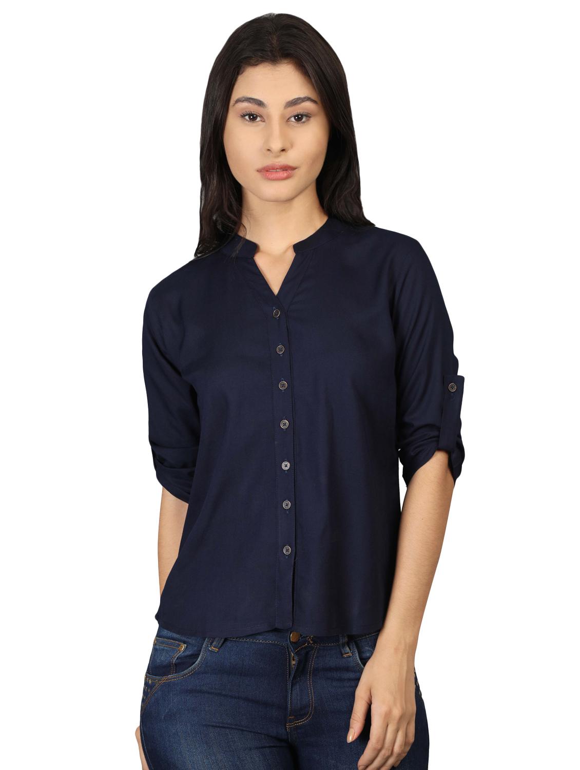 roll up sleeved mandarin neck top - 16605444 - Zoom Image - 1
