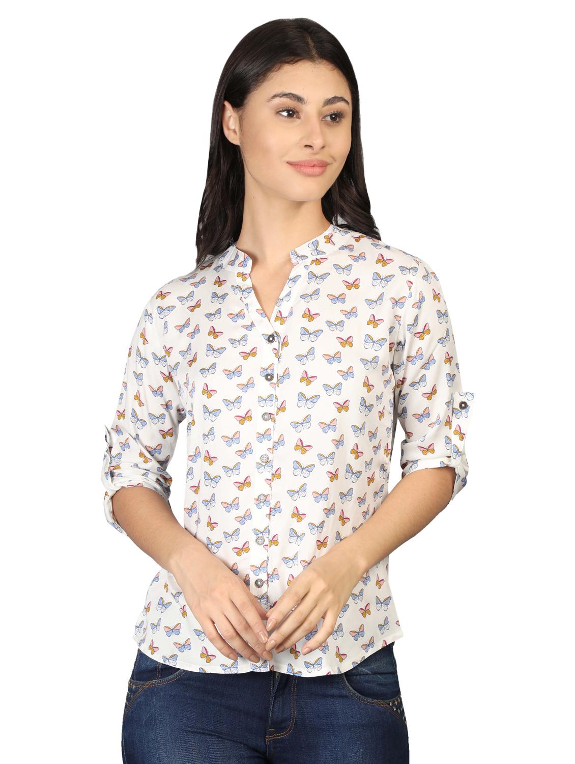 mandarin neck butterfly print top - 16605456 - Zoom Image - 1