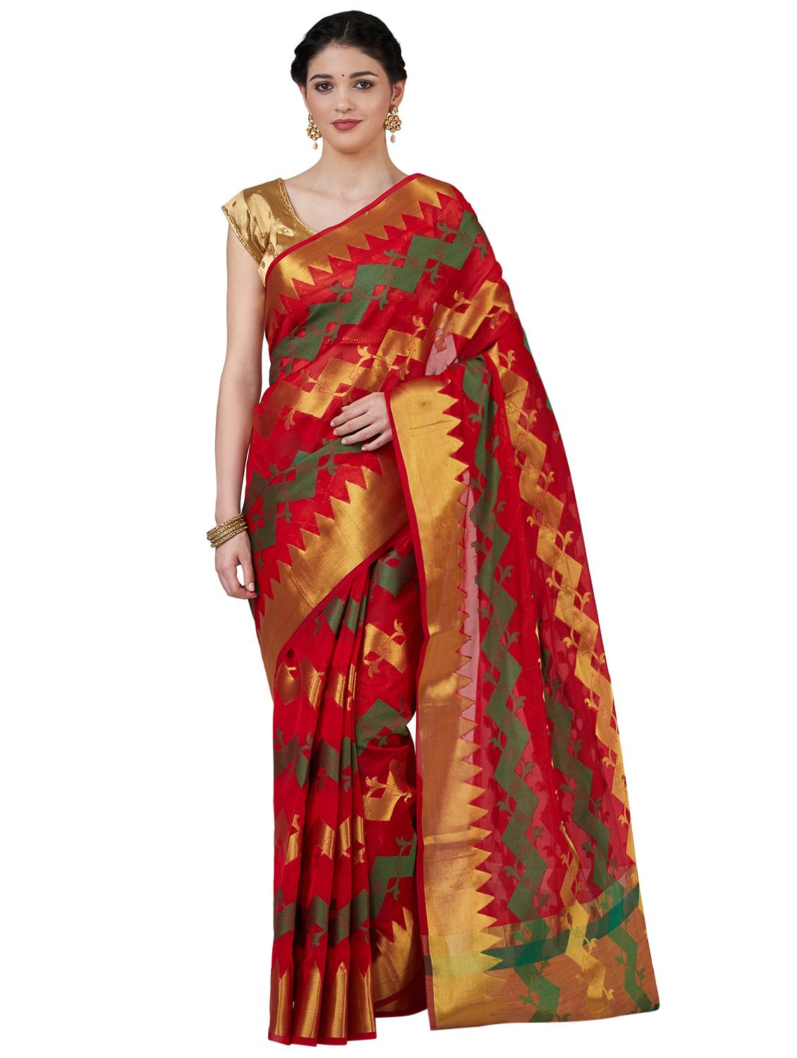 self-design banarasi saree with blouse - 16605525 - Zoom Image - 1