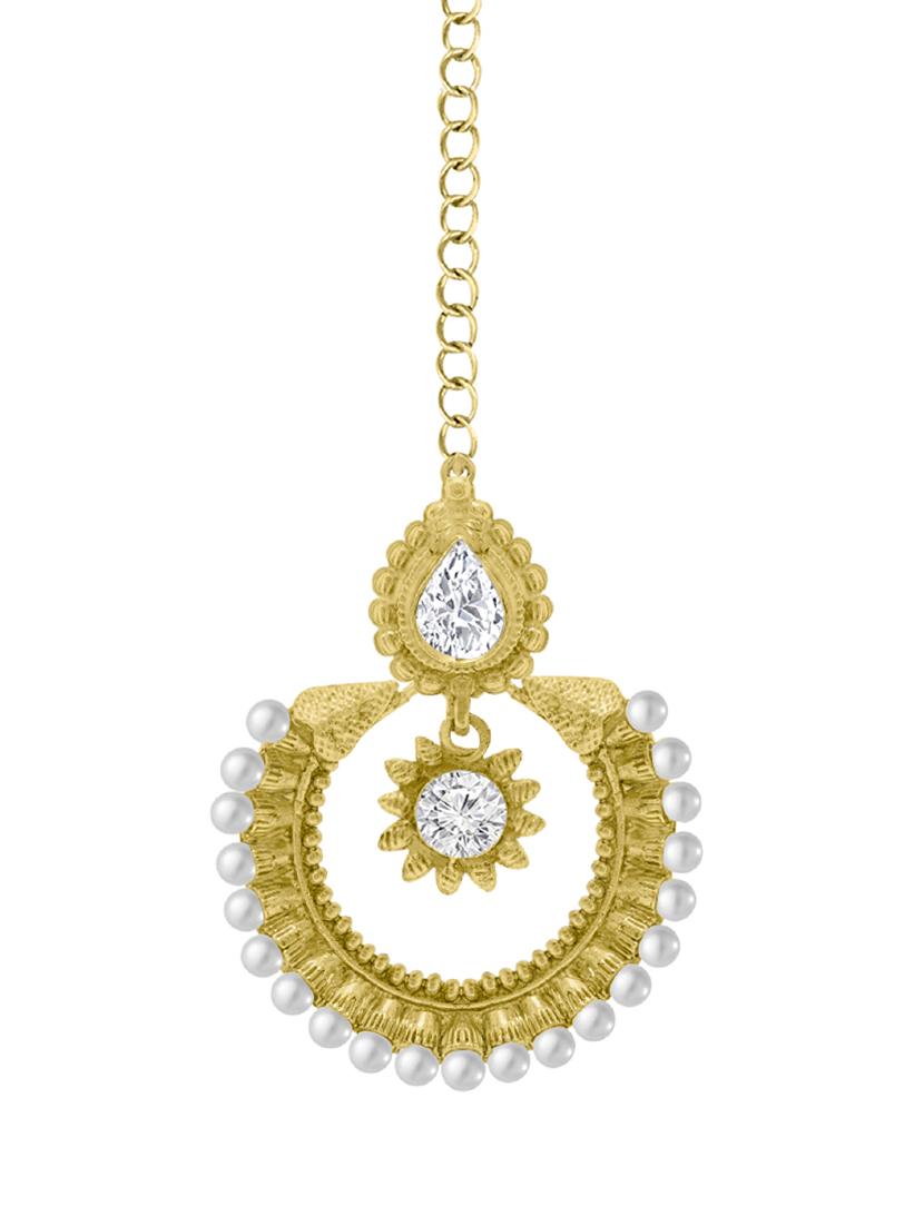 gold metal chandellier earring maangtikka - 16605833 - Zoom Image - 5