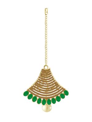 green metal chandellier earring maangtikka - 16605837 - Standard Image - 4