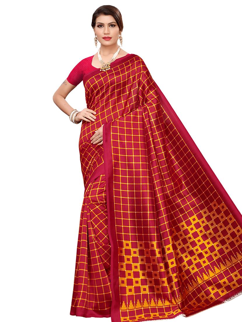 checkered printed saree with blouse - 16605857 - Zoom Image - 1