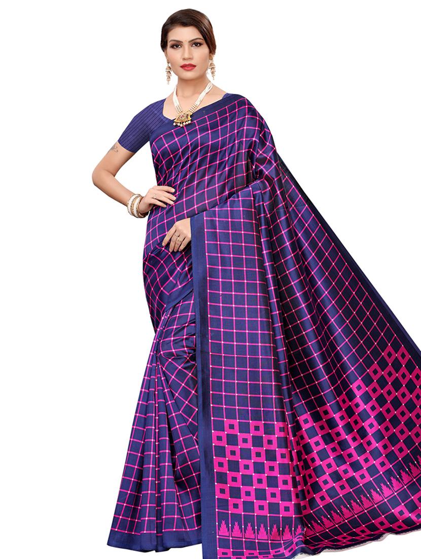 checkered printed saree with blouse - 16605859 - Zoom Image - 1