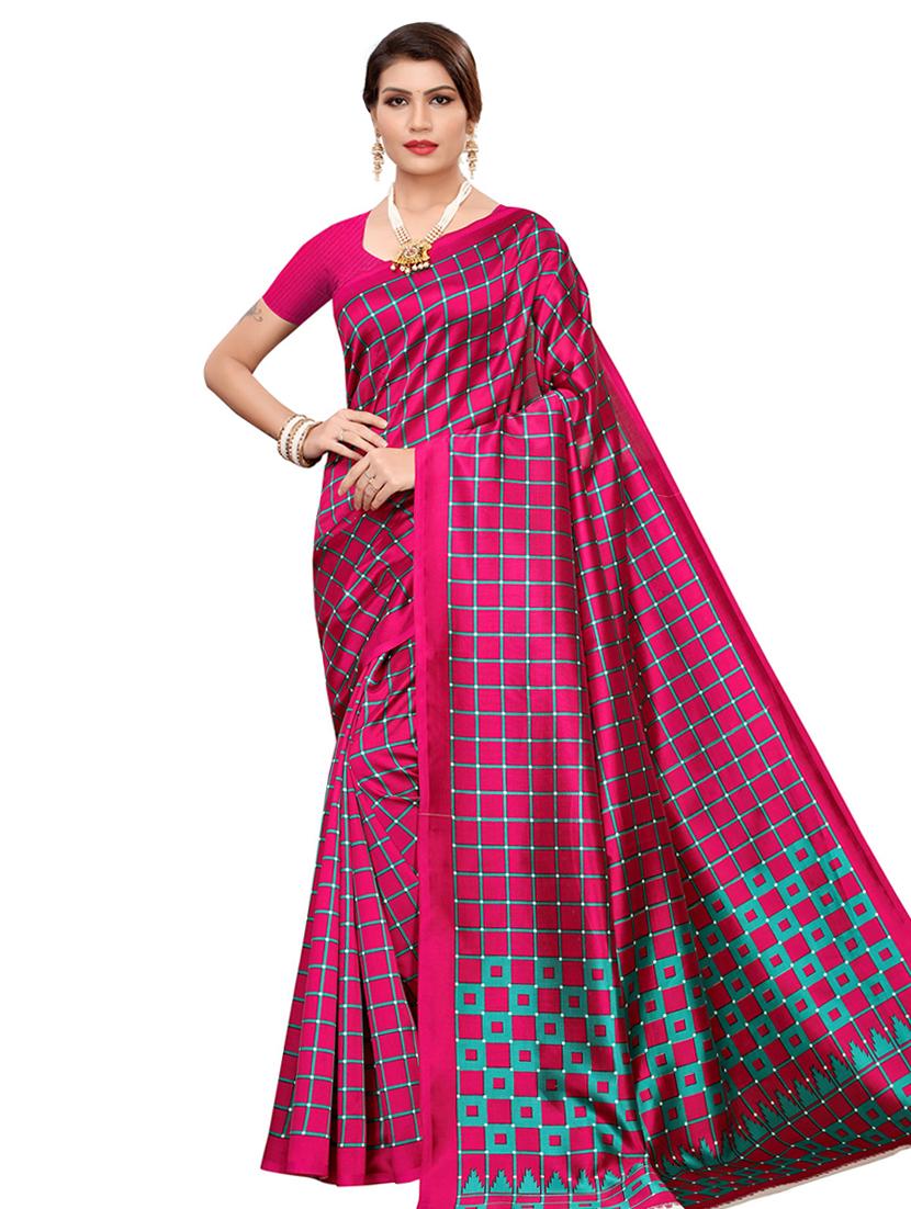 checkered printed saree with blouse - 16605862 - Zoom Image - 1
