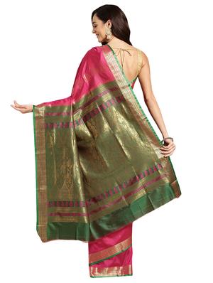 solid with bordered saree with blouse - 16605966 - Standard Image - 2