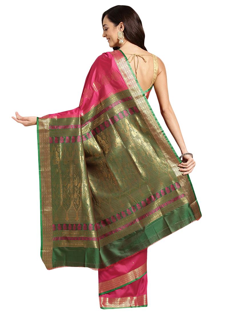 solid with bordered saree with blouse - 16605966 - Zoom Image - 2