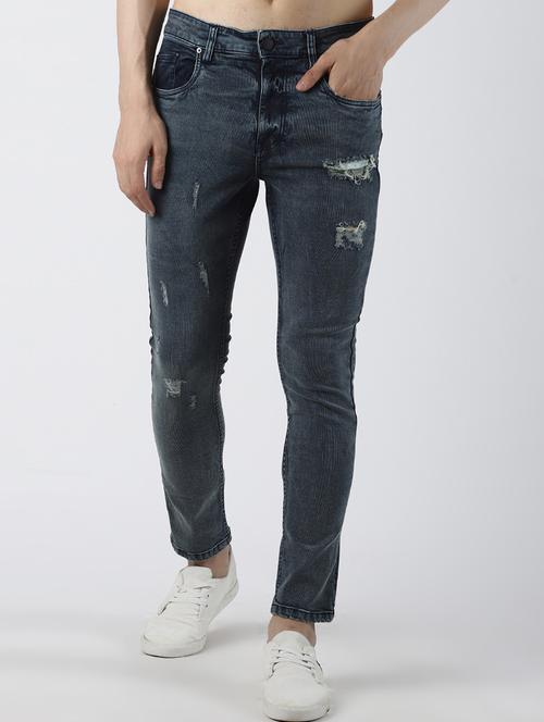 blue light washed distressed denim jeans - 16605995 - Standard Image - 1