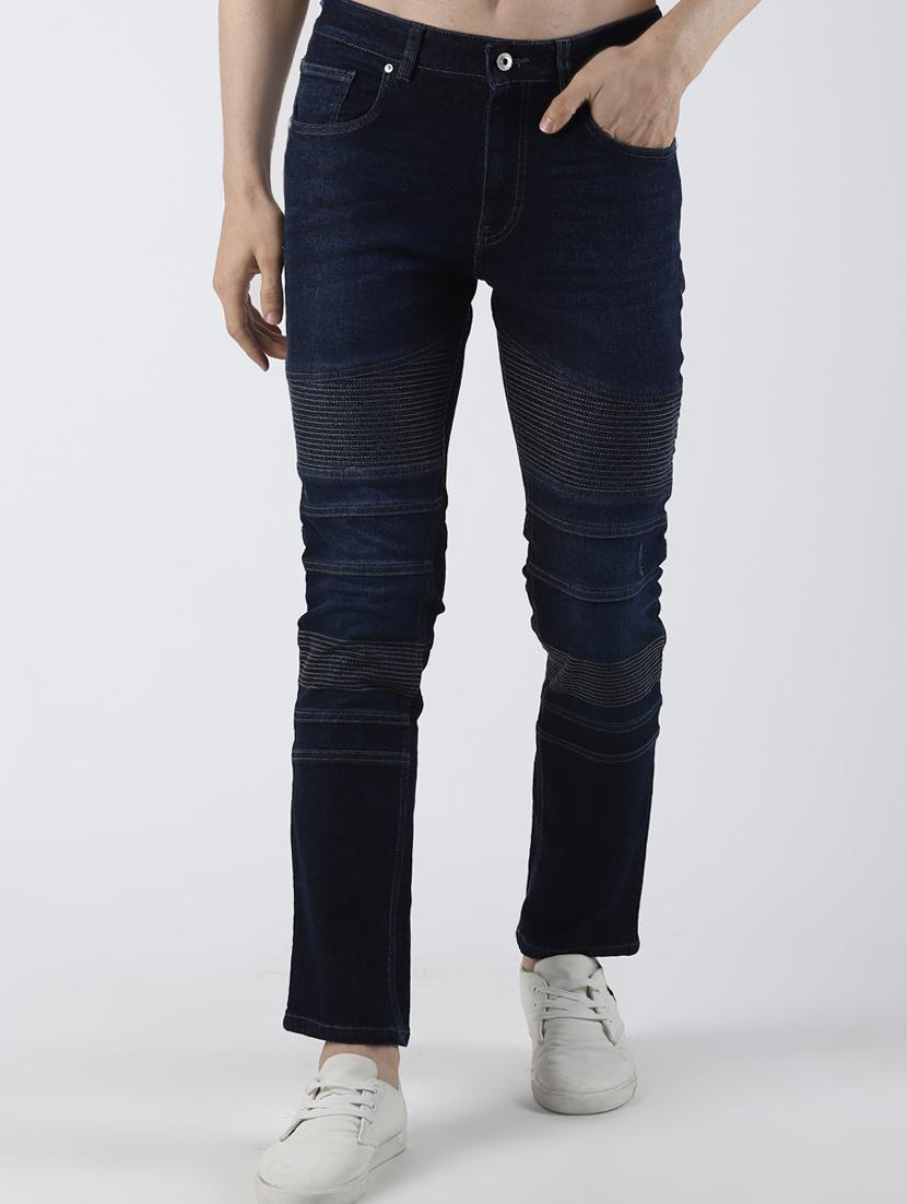 blue plain biker denim jeans - 16605996 - Zoom Image - 1