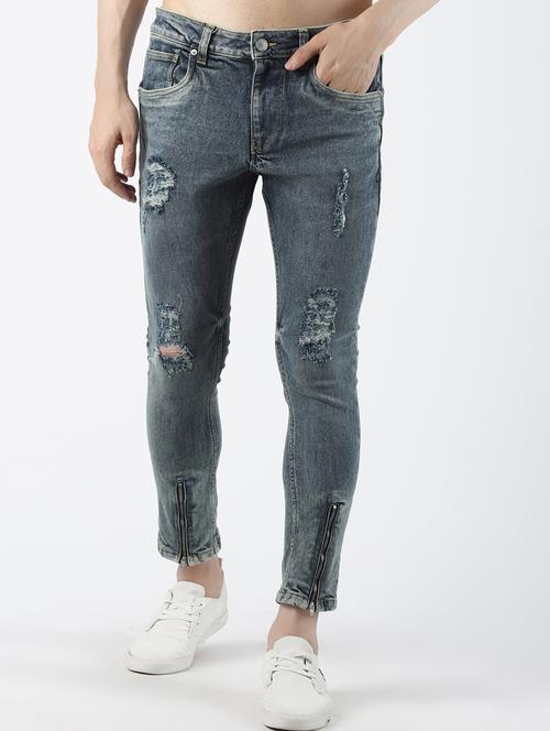 grey heavy washed distressed denim jeans - 16605998 - Standard Image - 1