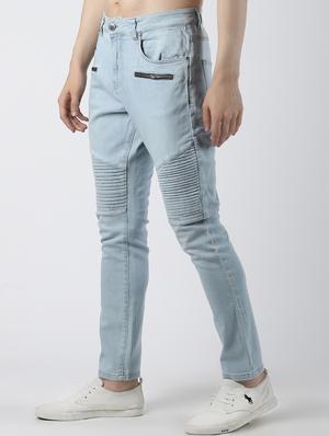 blue plain biker denim jeans - 16606001 - Standard Image - 2