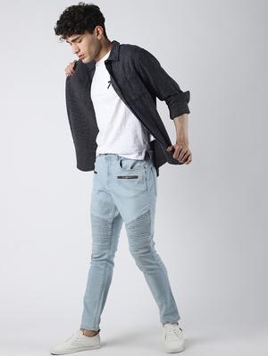 blue plain biker denim jeans - 16606001 - Standard Image - 4