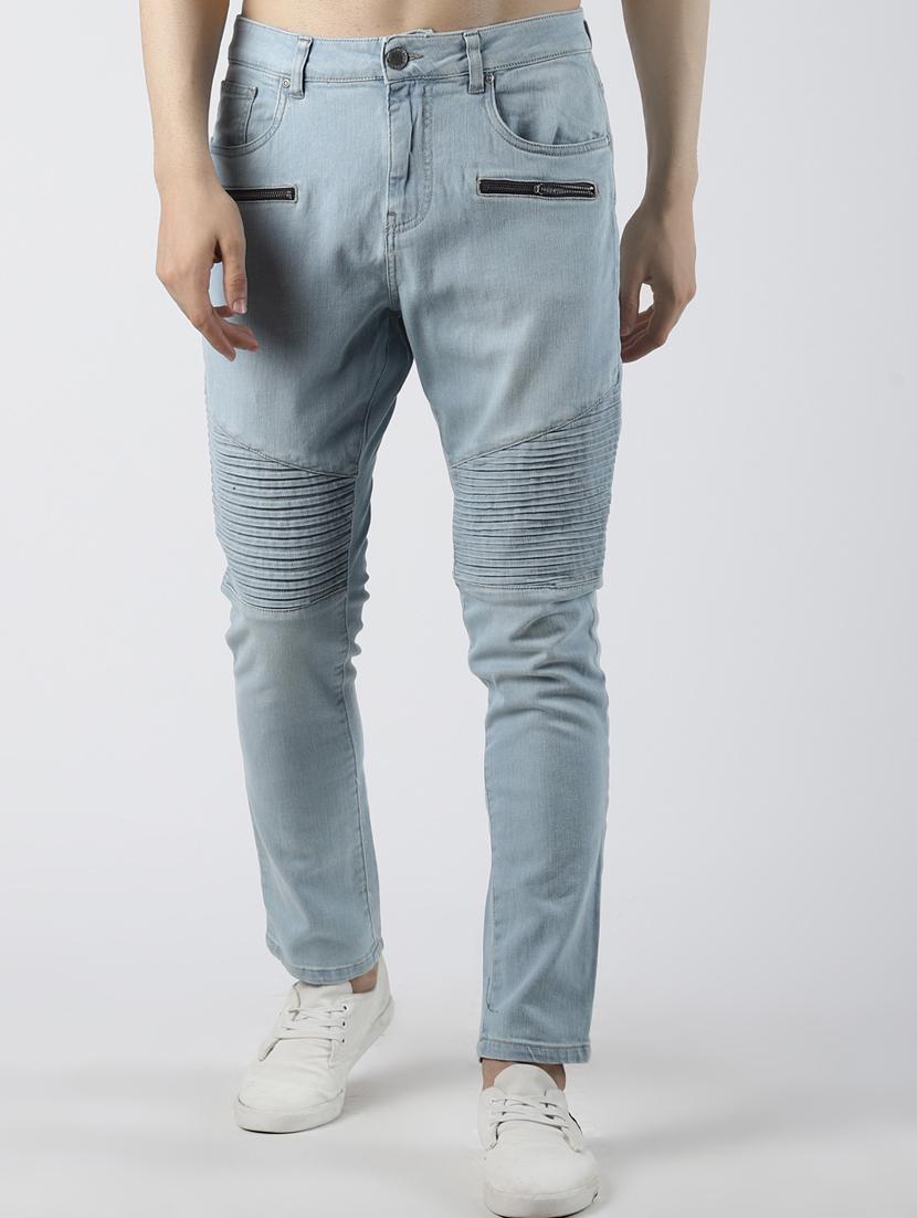 blue plain biker denim jeans - 16606001 - Zoom Image - 1