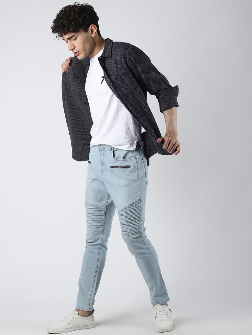 blue plain biker denim jeans - 16606001 - Zoom Image - 4