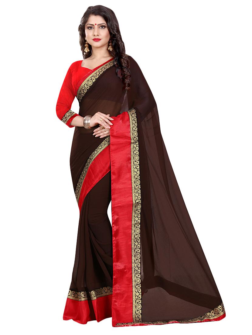 solid bordered saree with blouse - 16607392 - Zoom Image - 1