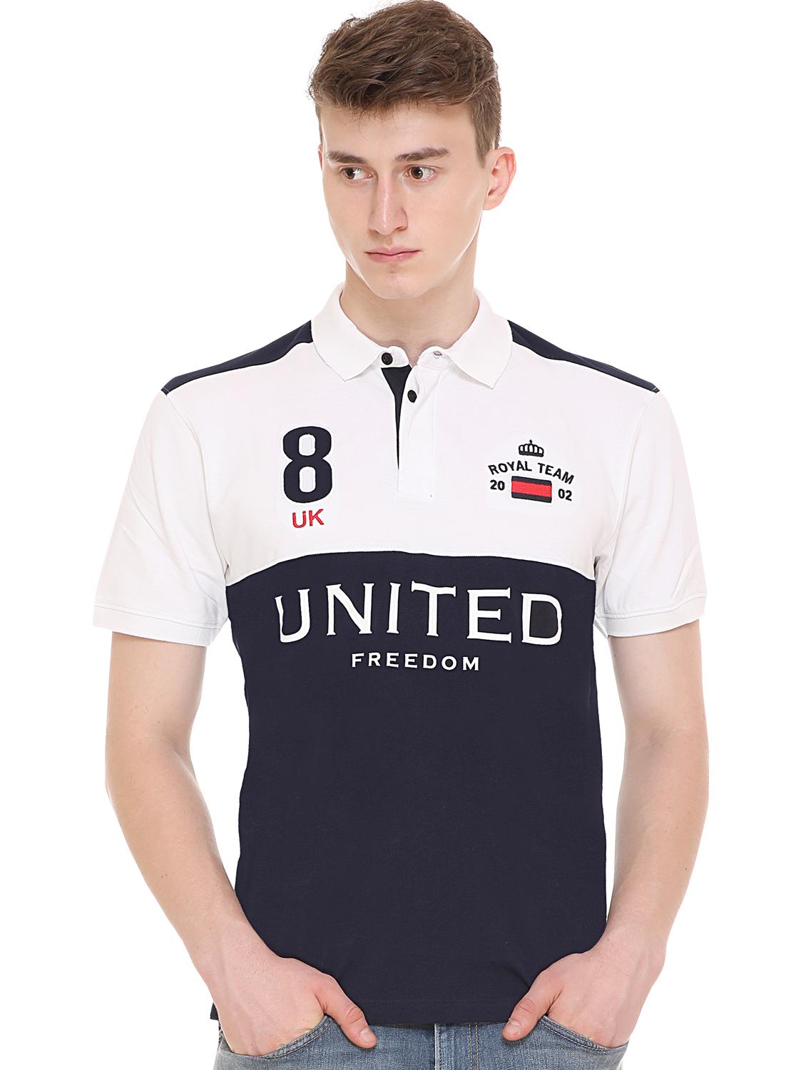 navy blue color block polo t-shirt - 16607937 - Zoom Image - 1