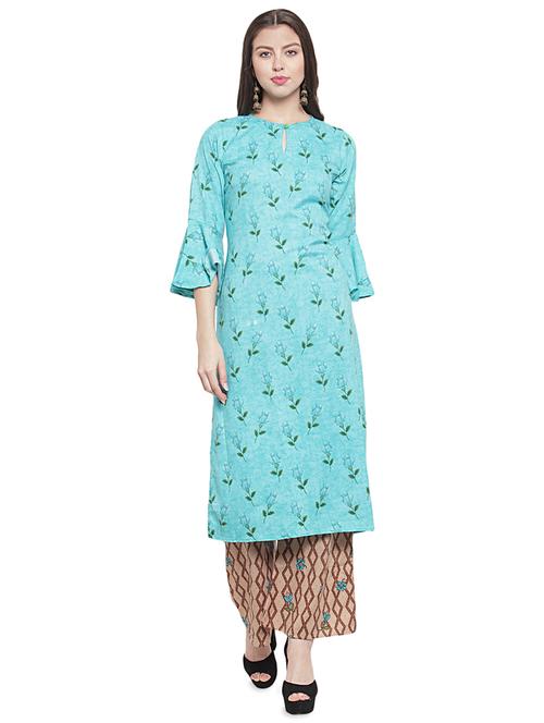 turquoise rayon kurta palazzo set - 16608054 - Standard Image - 1