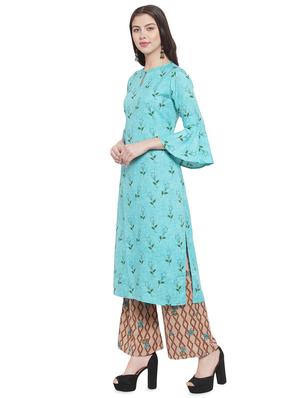 turquoise rayon kurta palazzo set - 16608054 - Standard Image - 2