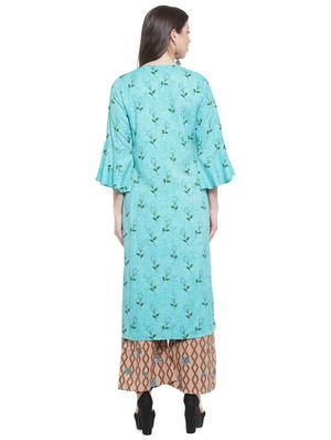 turquoise rayon kurta palazzo set - 16608054 - Standard Image - 3