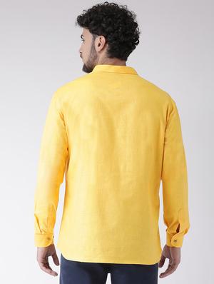 yellow solid short kurta - 16608091 - Standard Image - 3