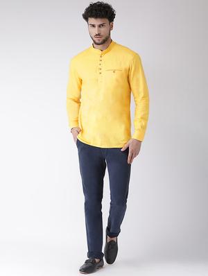 yellow solid short kurta - 16608091 - Standard Image - 4